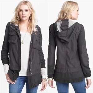 Free People Layered Slub Utility Jacket Hooded